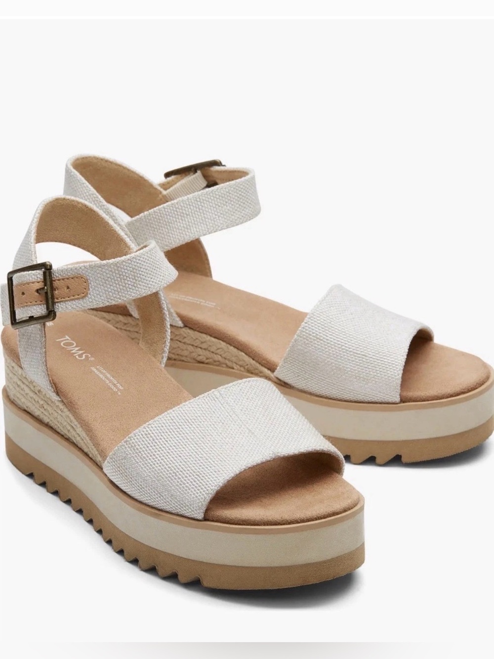 TOMS Women's Diana Canvas Platform Wedge Sandals in beige Size 9 Resort Beach